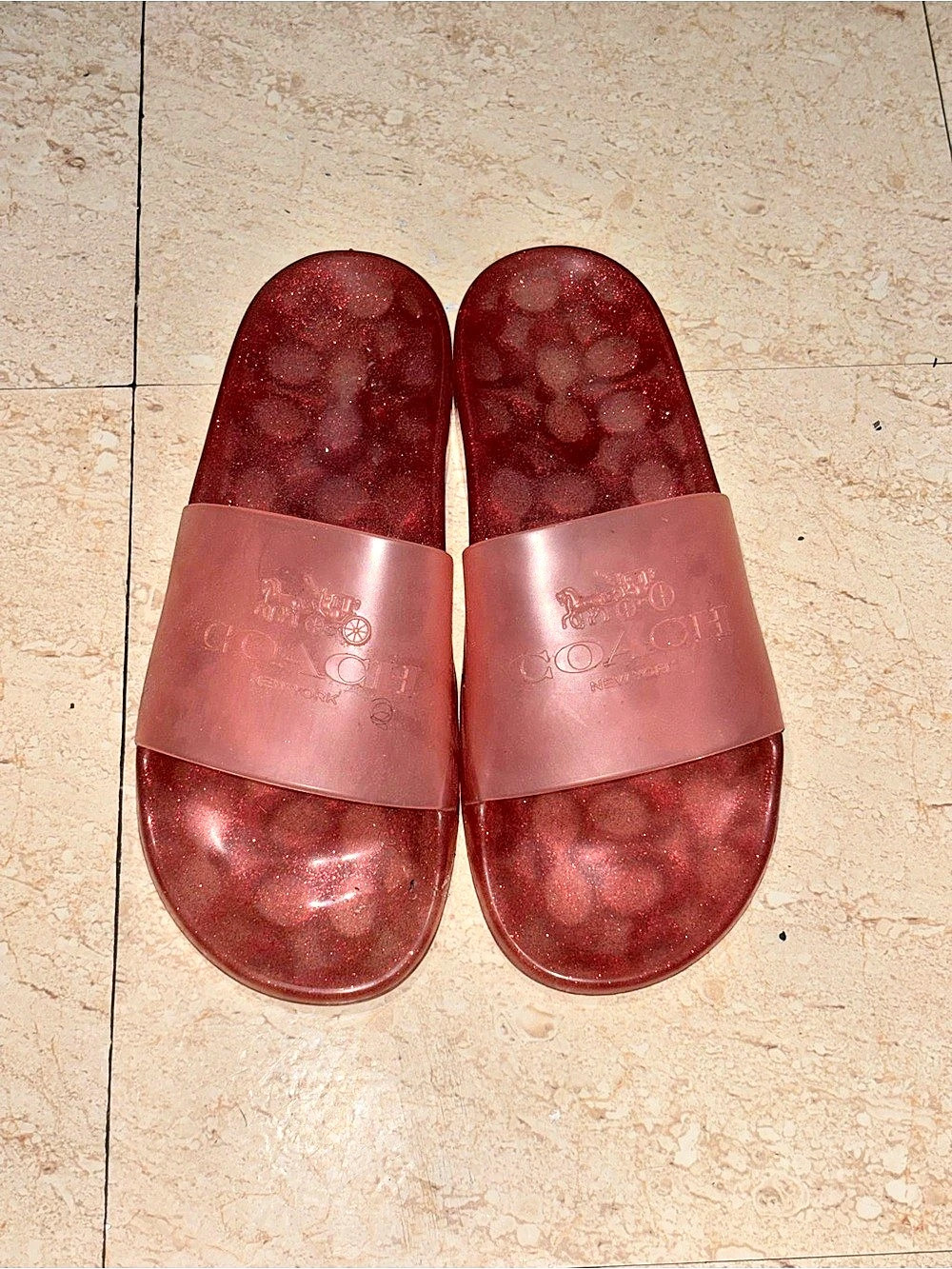 Coach Ulyssa Jelly Slide Sandals in Red & Yellow